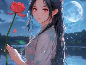 两瓣红莲映碧水今夜盼君归浴共赏月色如画