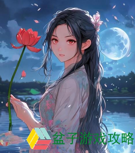两瓣红莲映碧水今夜盼君归浴共赏月色如画